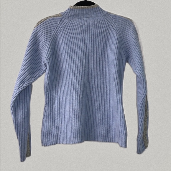 Columbia Lambswool Powder Blue and Gray Ribbed Mock Turtleneck Sweater Size M - Picture 2 of 6